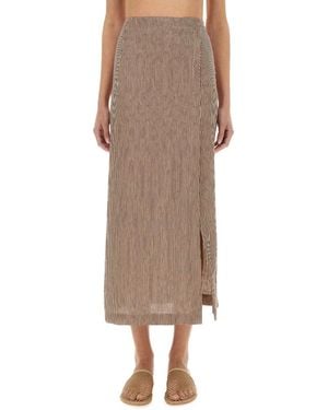 Alysi Micro Stripe Longuette Skirt - Natural