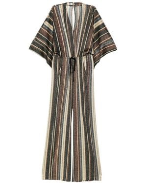 Siyu V-Neck Short Sleeves Striped Long Jumpsuit - White