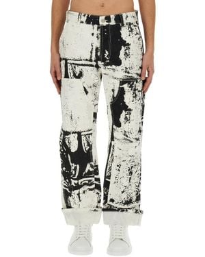 McQueen Regular Fit Workwear Jeans With Fold Print - Black