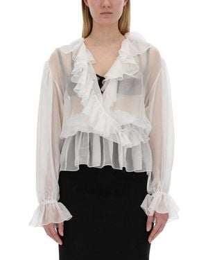 Dolce & Gabbana Silk Shirt With Rouches For - White