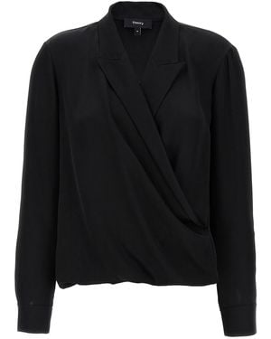 Theory 'Pk Label Wrap' Blouse - Black