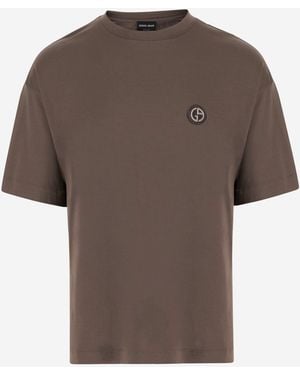 Giorgio Armani Camiseta de mezcla de algodón con logo de - Marrón