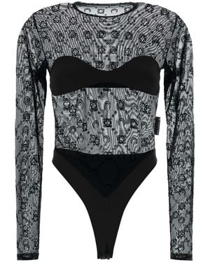 Marine Serre Black Stretch Tulle Bodysuit