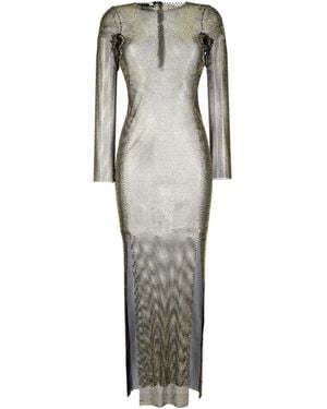 Santa Brands Rhinestones Embellished Long Dress - Grey