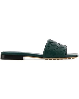 Bottega Veneta Bottle Leather Parco Slippers - Green