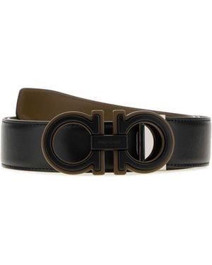 Ferragamo Double Iconic Hook Belt Buckle With Motion Detail - Black