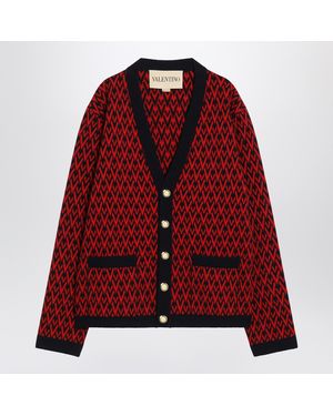 Valentino Jacquard Patterned Cardigan Toute La V - Red