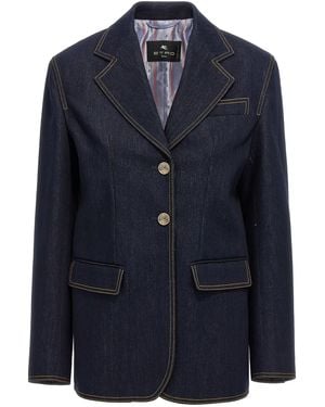 Etro Single Breasted Denim Blazer - Blau