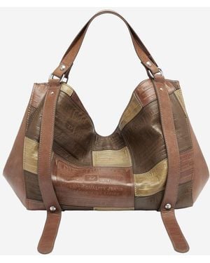 DIESEL “D One” Medium Patchwork Leather Handbag - Brown