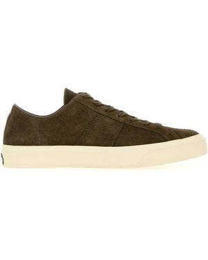 Tom Ford Khaki Suede Cambridge Trainers - Green
