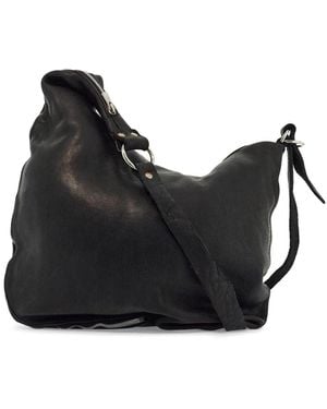 Guidi Black Horse Leder Crossbody Tasche mit Reißverschluss - Schwarz