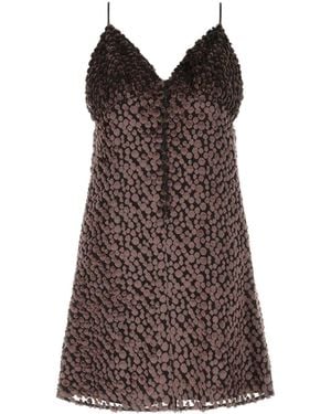 Saint Laurent Two Tone Velvet Mini Dress - Brown