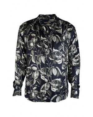 Roberto Cavalli Floral Print Silk Shirt With Button Front - Black