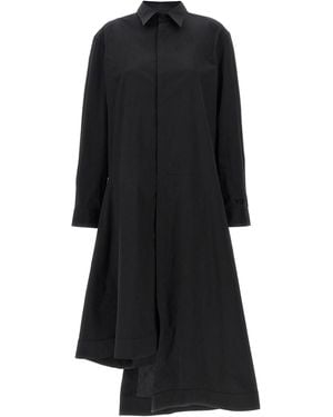 Y-3 Asymmetrical Hem Cotton Blend Chemisier Dress - Schwarz
