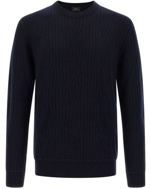 Brioni Ribbed And Braid Jumper - Blue