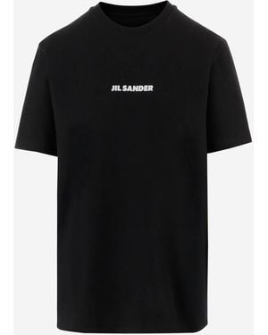 Jil Sander Cotton T-Shirt With Front Logo Print - Schwarz