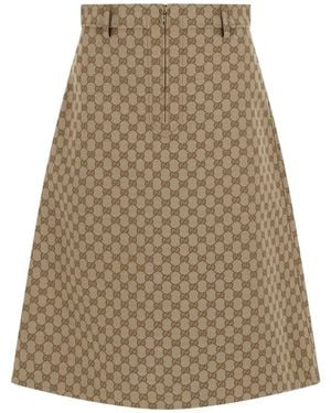 Gucci Midi Skirt With "Gg" Print - Natural