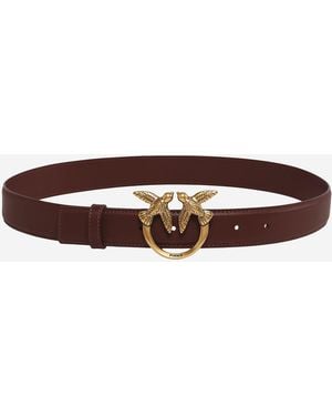 Pinko Leather Belt With Love Birds Buckle - Brown
