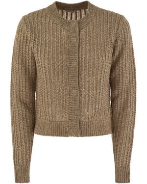 Peserico Tricot Cardigan mit Mikro -Pailletten - Natur