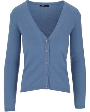 LA ROSE Kaschmir-Cardigan mit kurzem V-Ausschnitt - Blau