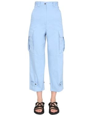 Ami Paris Cropped Cargo Pants With Buttoned Hem - Blue