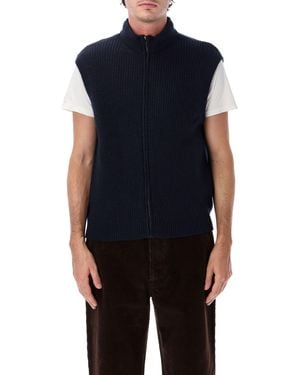 Margaret Howell Wool Zip-Front Knit Vest - Blue