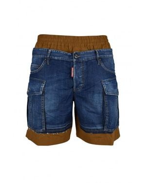 DSquared² Bi-Material Cargo-Style Shorts With Elastic Waistband - Blue