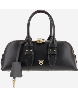 Pinko Horizontal Leather Bowling Bag - Black