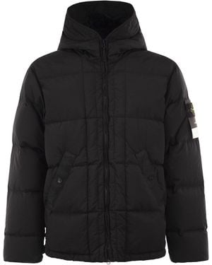 Stone Island Nylon Metal Hooded Down Jacket With Compass Badge - Black
