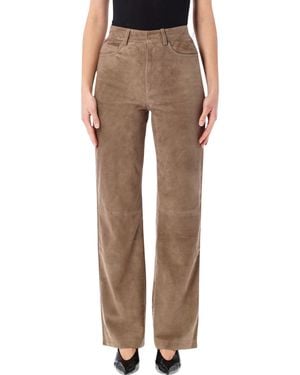 ROTATE BIRGER CHRISTENSEN Rotate Straight Suede Trousers - Brown