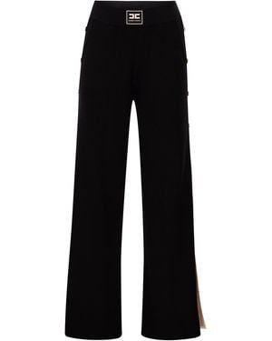 Elisabetta Franchi Knitted Trousers With Shiny Viscose Stripes - Black