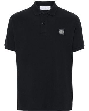 Stone Island Logo Cotton Polo Shirt - Black