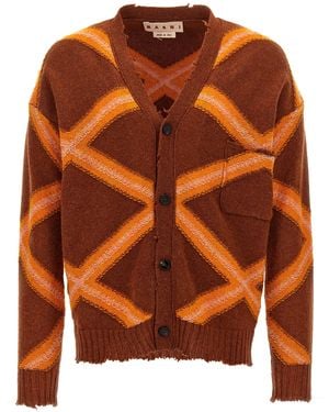Marni Broken Macro Argyle' Cardigan - Orange