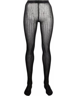 Prada Metallic-effect Striped Tights - Gray