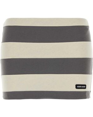 Miu Miu Embroidered Cotton Mini Skirt - Grey