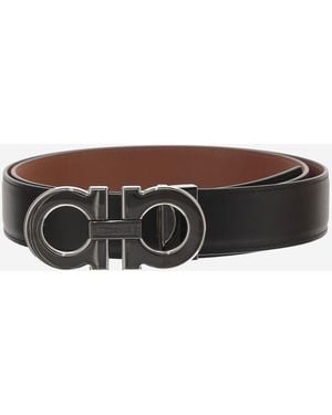 Ferragamo Omkeerbare Leren Riem Met Haken - Bruin
