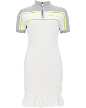 CASABLANCA Short-Sleeve Ribbed Knit Half-Zip Dress - White
