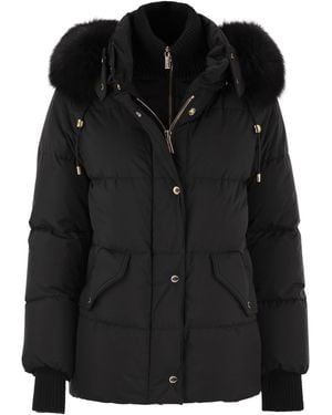 Moorer Attica Stp Short Down Jacket With Hood And Fur - Black