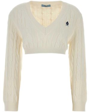 Prada Knitted V Neck Sweater - White