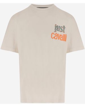 Just Cavalli Cotton T Shirt With Graphic Print - White