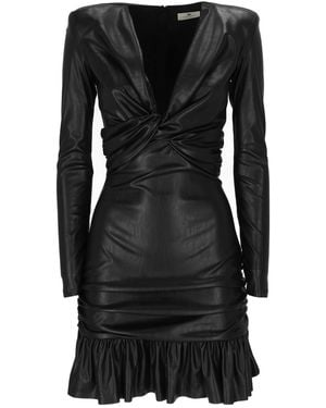 Elisabetta Franchi Faux Leather Mini Dress With Twisted Knot Detail - Black