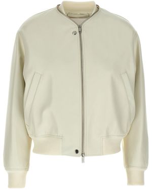 Jil Sander Leather Bomber Jacket - Naturel