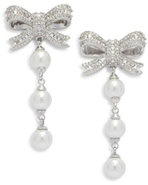 Self-Portrait Dangling Earrings With Pearls And Crystals - White