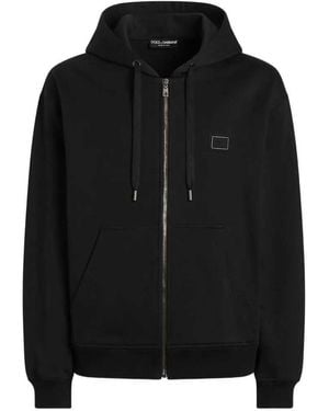 Dolce & Gabbana Sudadera De Algodón Con Capucha Y Placa Del Logo - Negro