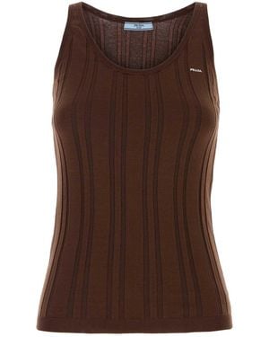 Prada Knitted Scoop Neck Top - Brown