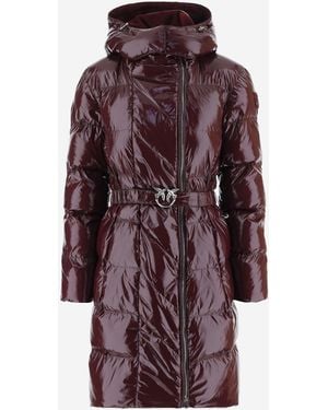 Pinko Nylon Down Jacket With Hood And Belt - Purple