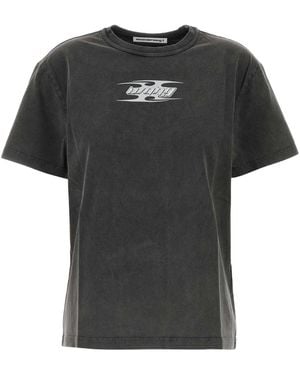 T By Alexander Wang Embossed Logo Cotton T-Shirt - Black
