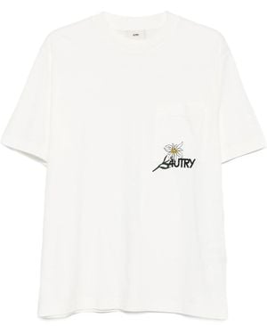 Autry Flower-Embroidered Pocket T-Shirt - White