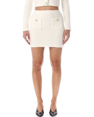 Self-Portrait Cream Bouclé Knit Mini Skirt With Jewel Buttons - White