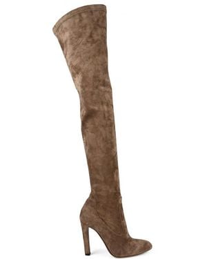 Ralph Lauren Suede Almond-Toe Thigh-High Boots - Brown